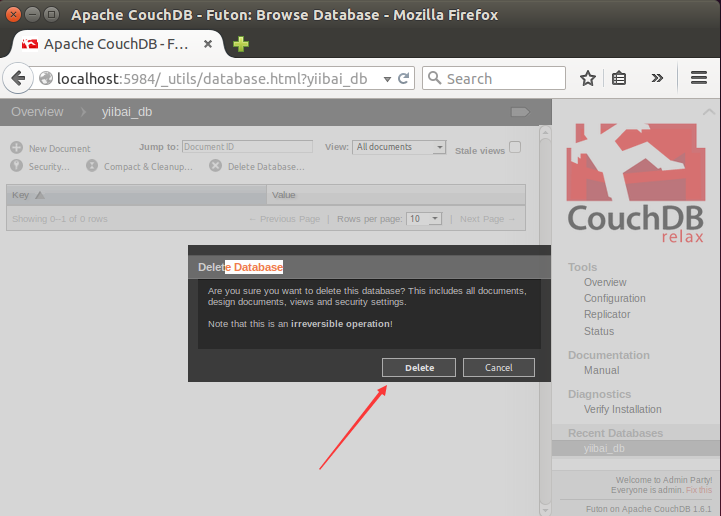 CouchDB教程：使用Fauxton、cURL工具删除数据库