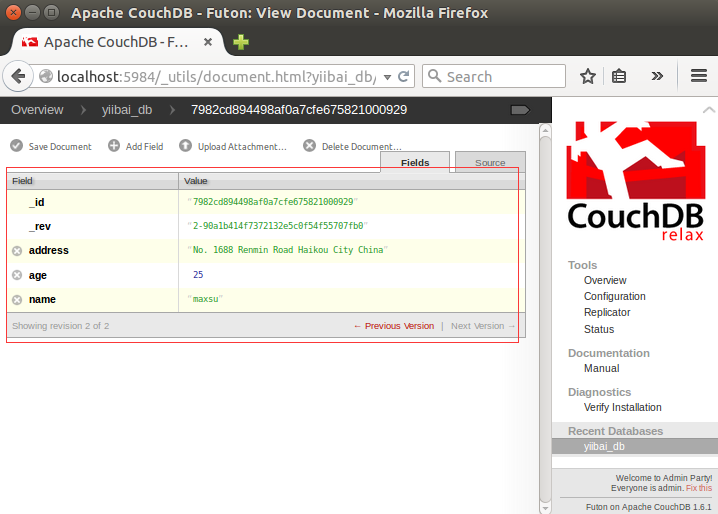CouchDB数据库使用Fauxton、cURL实用程序创建文档