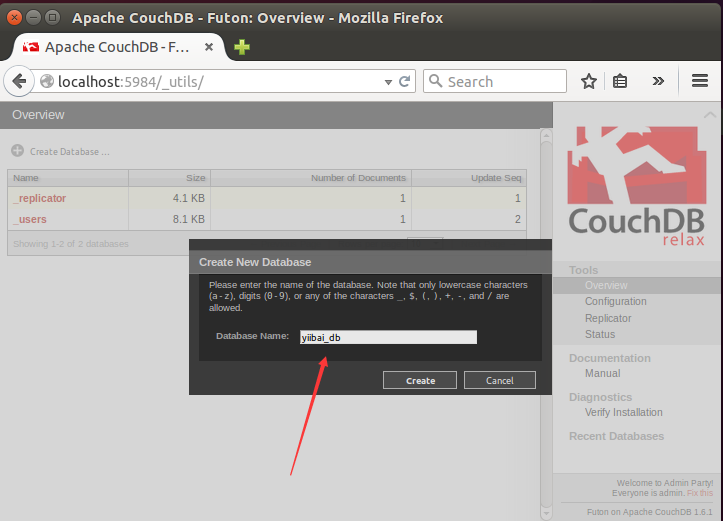 CouchDB教程：Fauxton与cURL工具创建数据库