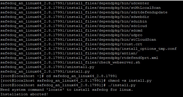 centos7.3安装linux安全狗提示:Need system command ‘locate’ to install safedog for linux解决方法