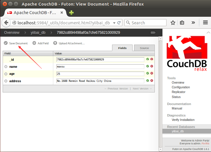 CouchDB数据库使用Fauxton、cURL实用程序创建文档