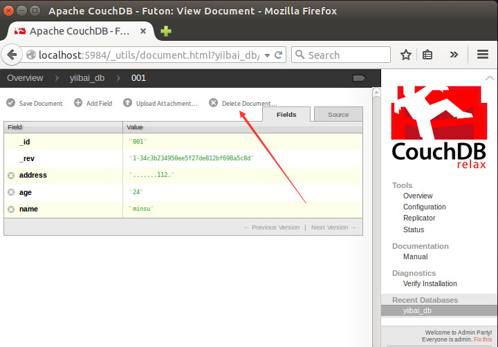CouchDB使用Fauxton、cURL工具删除文档