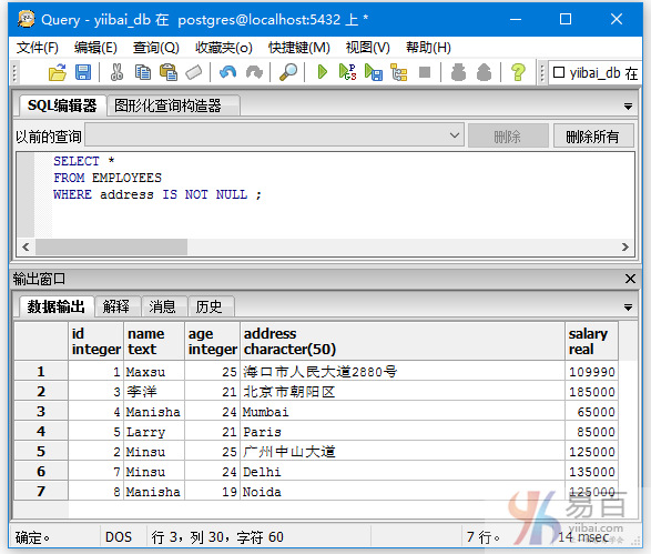 PostgreSQL NOT条件 与WHERE子句一起使用以否定查询中的条件