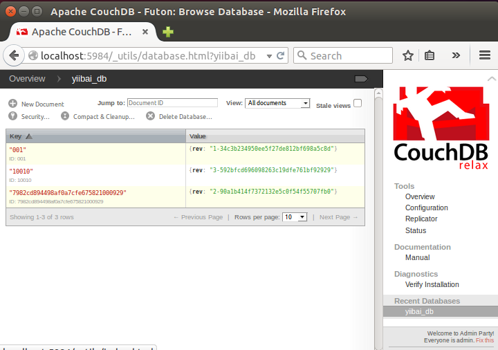 CouchDB使用Fauxton、cURL工具删除文档