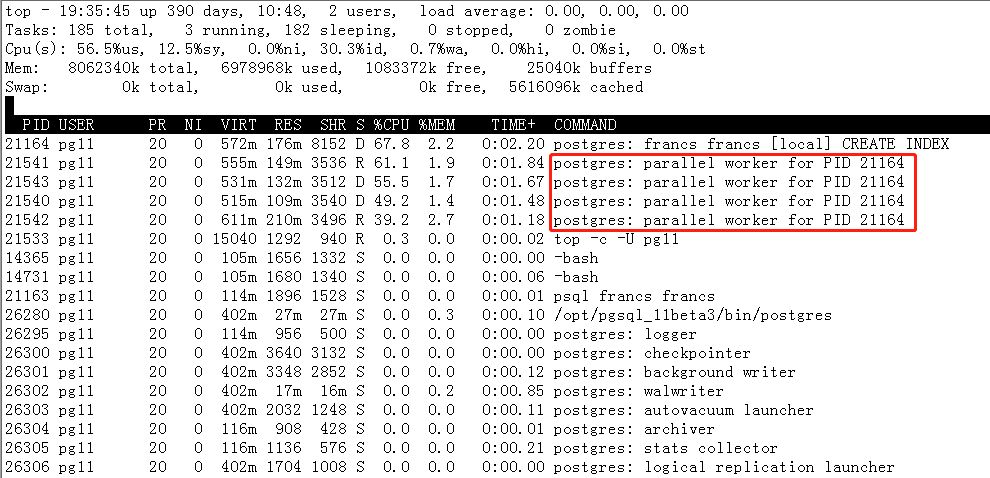 PostgreSQL11新特性支持并行创建索引(限B-tree 索引)